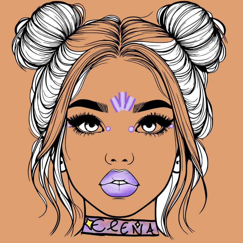 realistic girl with two buns on her hair and lips