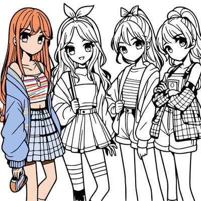 teen manga girls group of 4