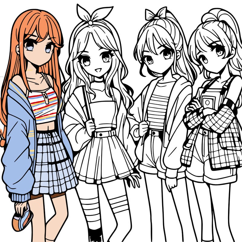 teen manga girls group of 4