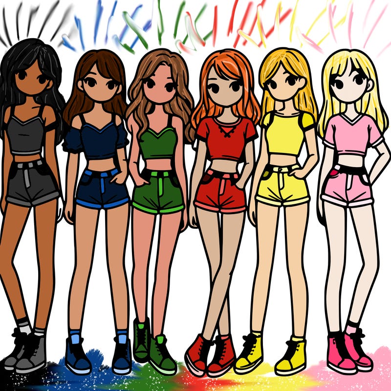 a group of girls wearing crop tops and shorts