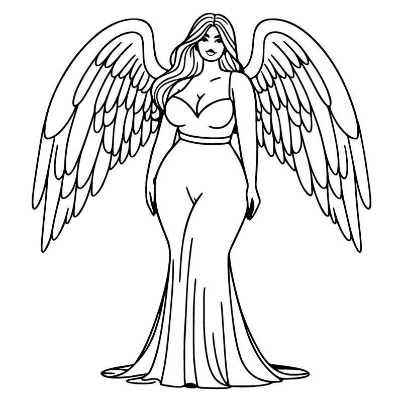 a tall white plus sized woman model vs angel with wings
