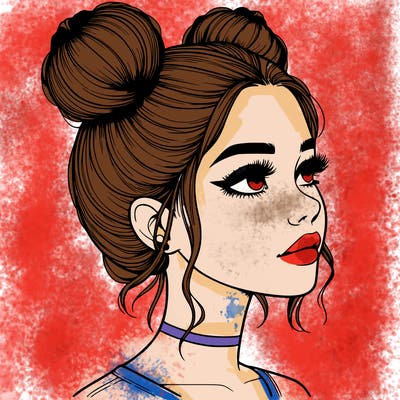realistic girl with buns on the top of her head