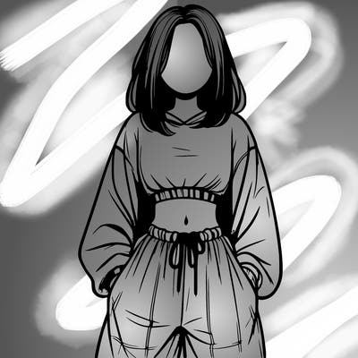 realistic girl faceless with baggy pants and a crop top
