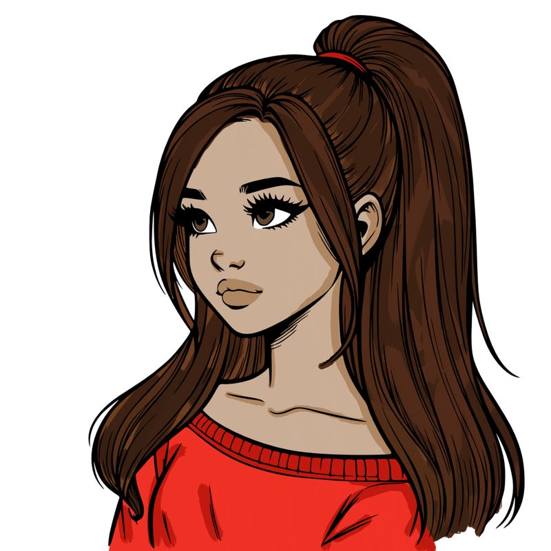 realistic girl with a high ponytail