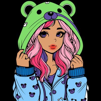 realistic girl in a animal pjs hoodie