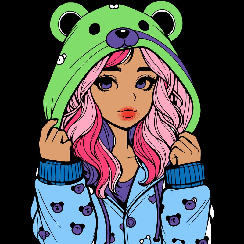 realistic girl in a animal pjs hoodie