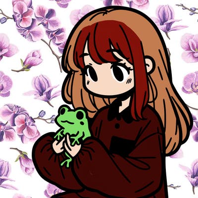 girl with long hair and a oversized shirt. and she is holding a frog