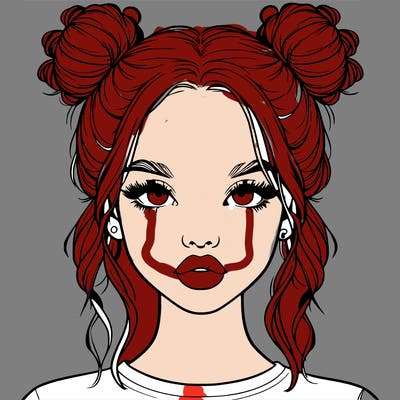 realistic girl with two buns in hair and lips