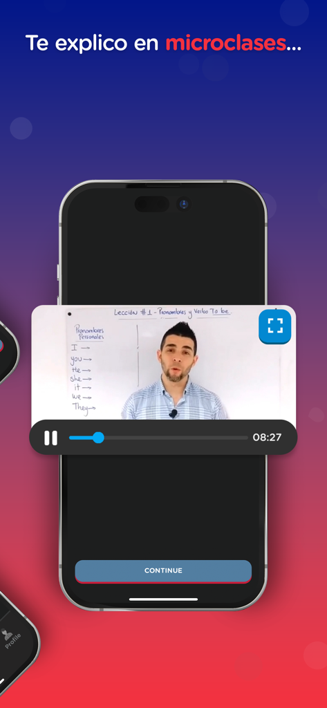 Inglés Fácil - Francisco Ochoa - Francisco Ochoa teaching an English micro-class video lesson on a smartphone screen.