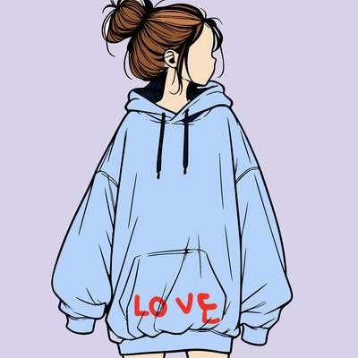 realistic girl with a oversized sweatshirt on and a bun
