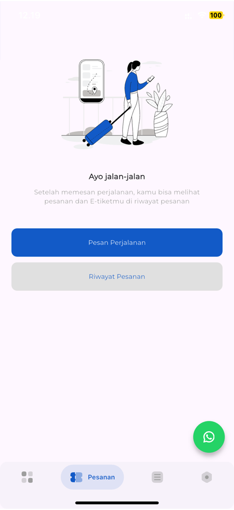 Buzzit - Interface da aplicação Buzzit para reservar bilhetes de autocarro e ver histórico de viagens
