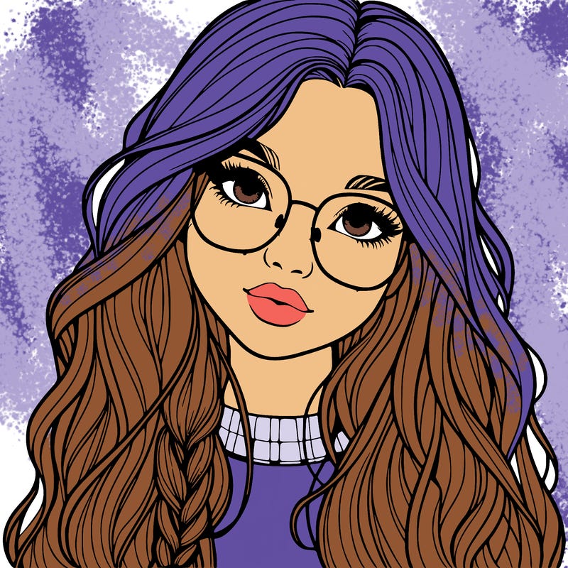 girl with long hair and freckles and glasses realistic