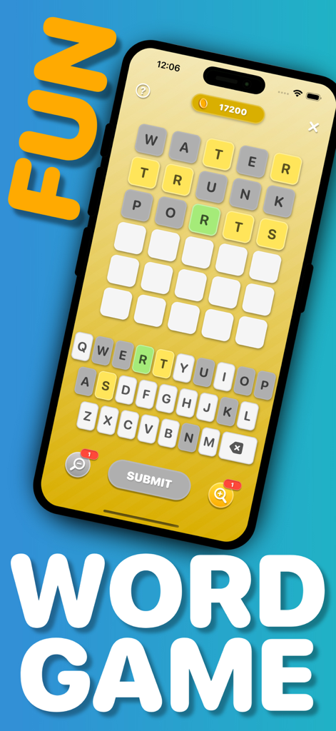 Word Puzzle: No Ads, No Wifi! - Gameplay of a word puzzle mobile app showing a five letter word grid and keyboard