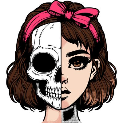 realistic girl with half skull mask