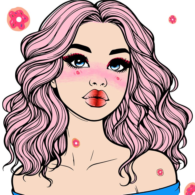 realistic girl with wavy hair and lips
