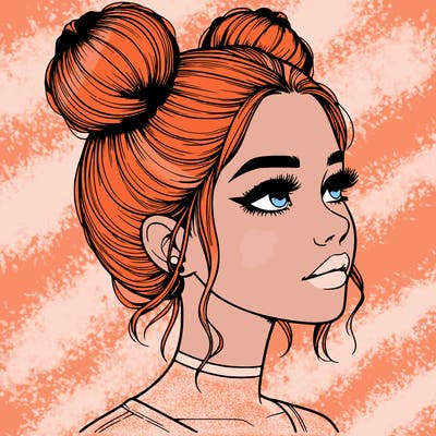 realistic girl with buns on the top of her head