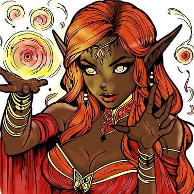 realistic scary beautiful elf sorceress casting spell
