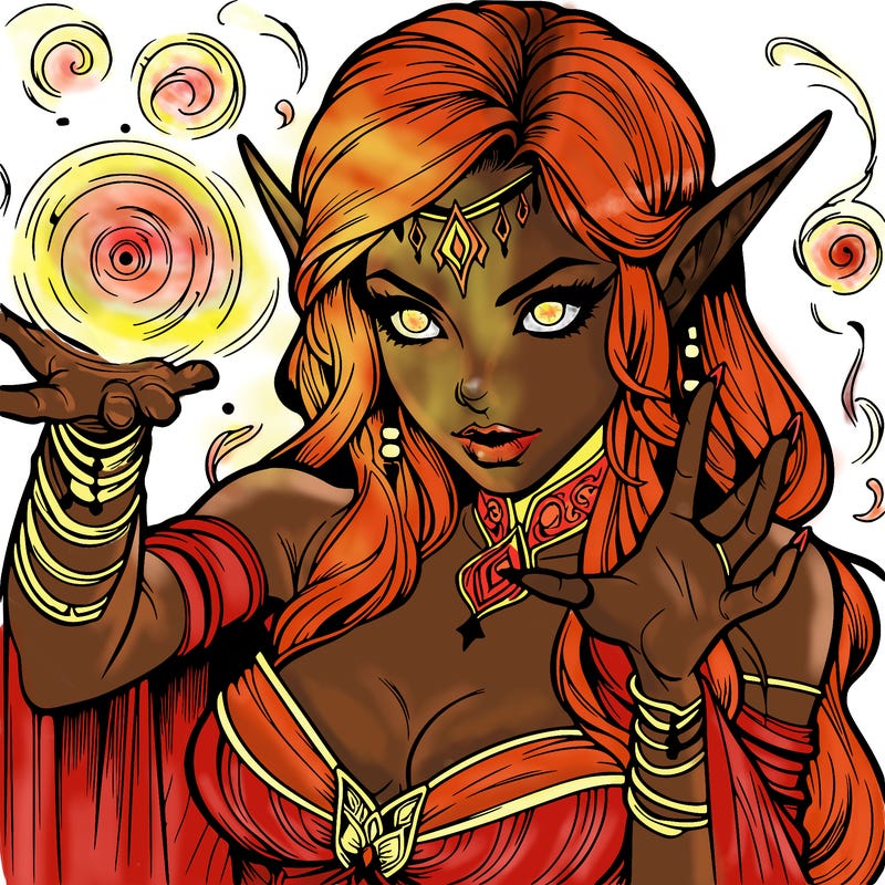 realistic scary beautiful elf sorceress casting spell