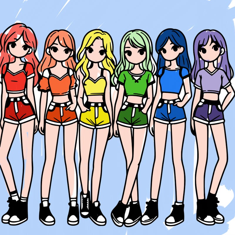 a group of girls wearing crop tops and shorts