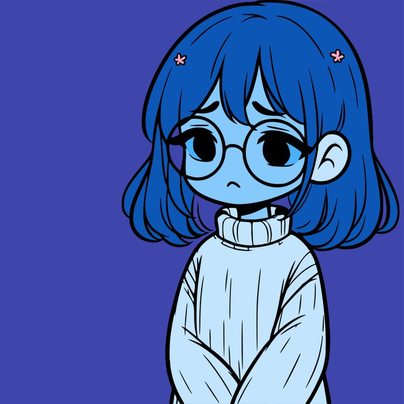 sad girl with glasses in a sweater