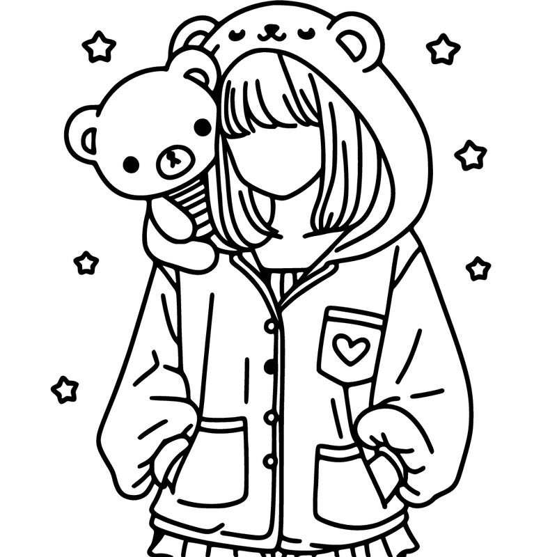 aesthetic girl with a pjs of bear