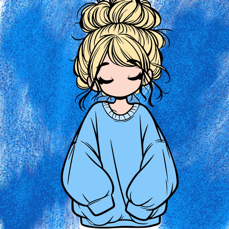 girl with baggy sweatshirt and messy bun