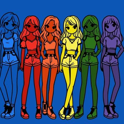 a group of girls wearing crop tops and shorts