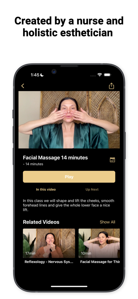 A mobile screen showing a facial massage video tutorial on the Skin Within Studio app