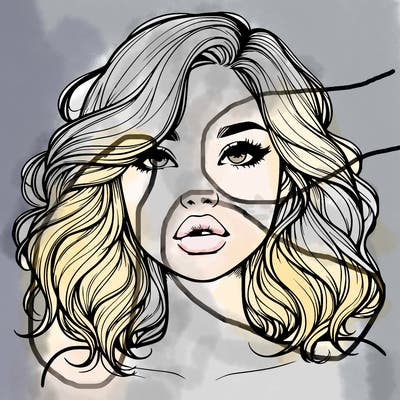 realistic girl with wavy hair and lips