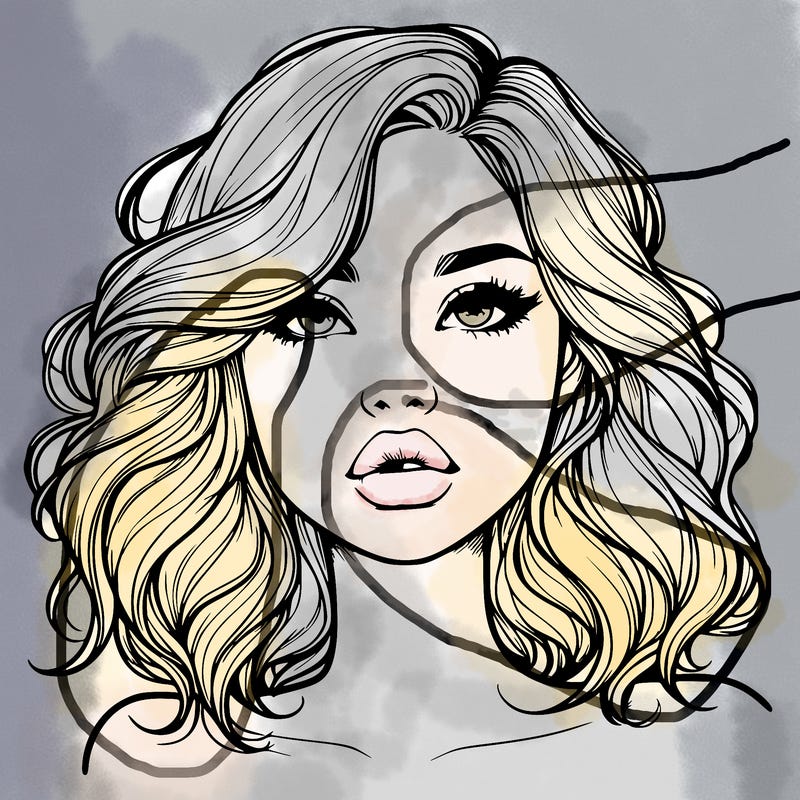 realistic girl with wavy hair and lips