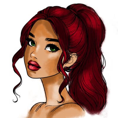 realistic girl with a ponytail on her hair and lips