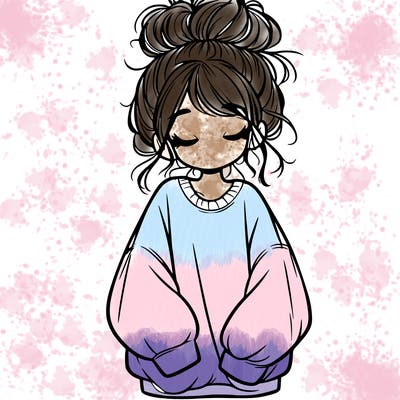 girl with baggy sweatshirt and messy bun