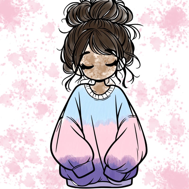 girl with baggy sweatshirt and messy bun