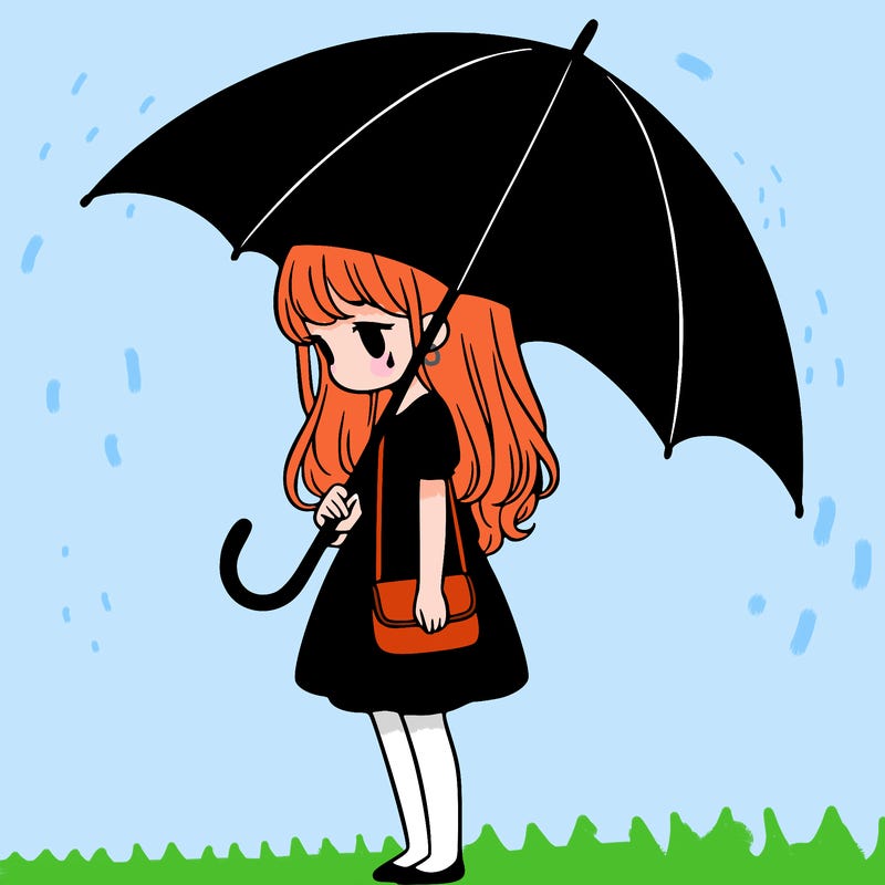 lonely girl holding black umbrella