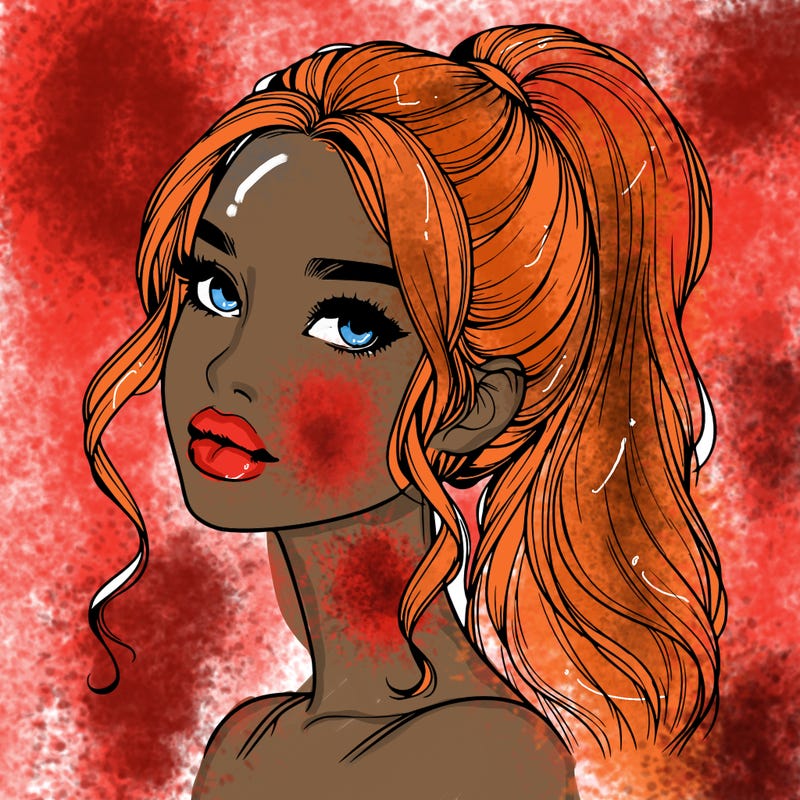 realistic girl with a ponytail on her hair and lips