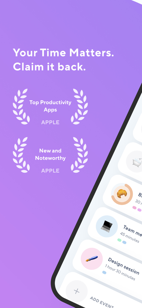 TimeBloc - Daily Planner - TimeBloc daily planner app featuring Apple awards for top productivity and a visual task timeline