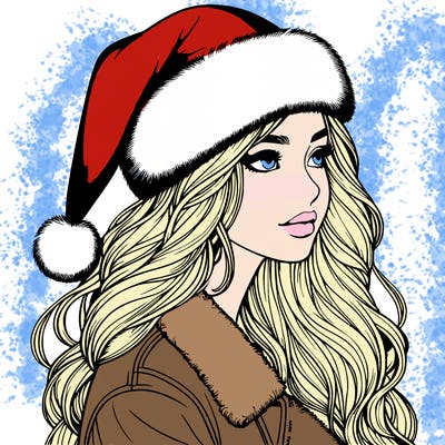 realistic girl in santa hat