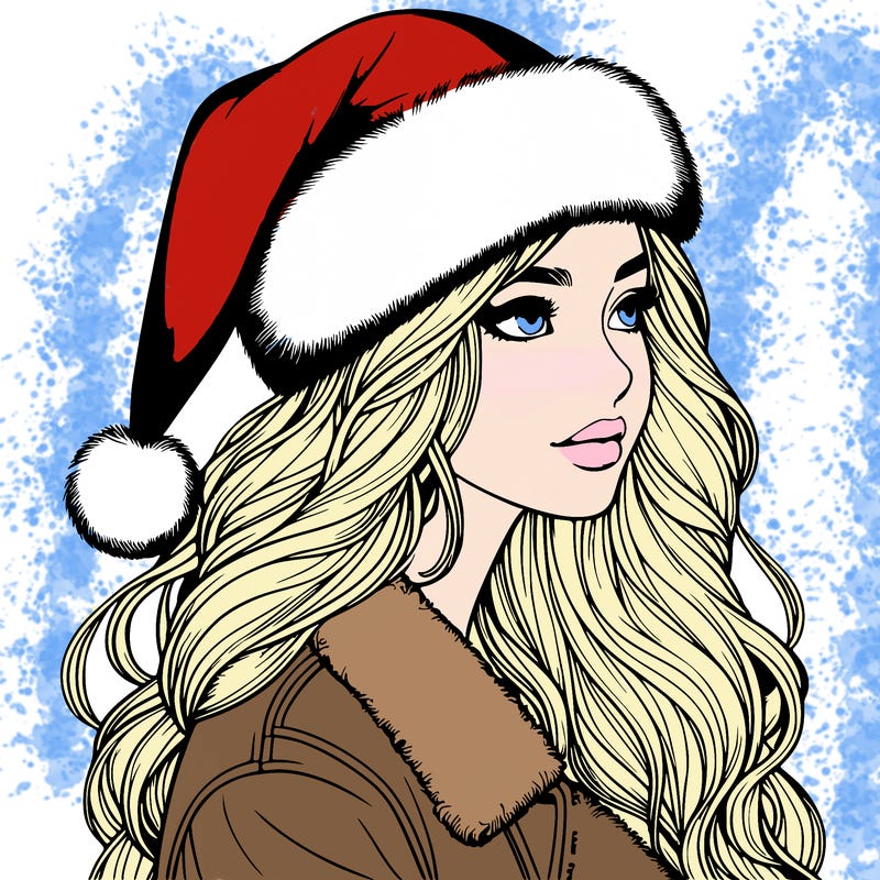 realistic girl in santa hat