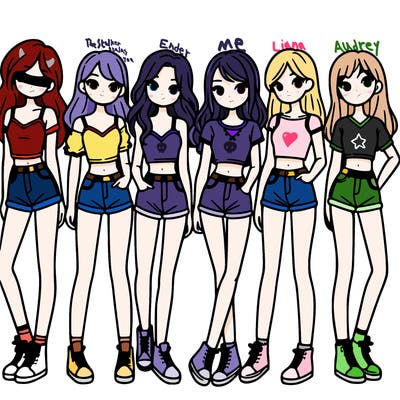 a group of girls wearing crop tops and shorts