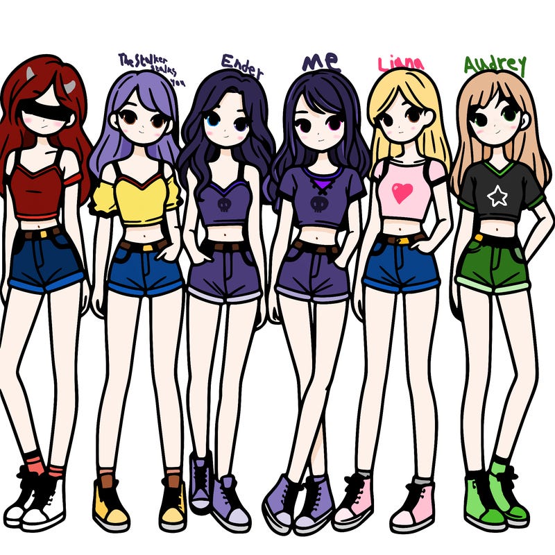 a group of girls wearing crop tops and shorts