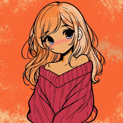 shy pretty girl wearing a sweater that is falling off one shoulder portrait