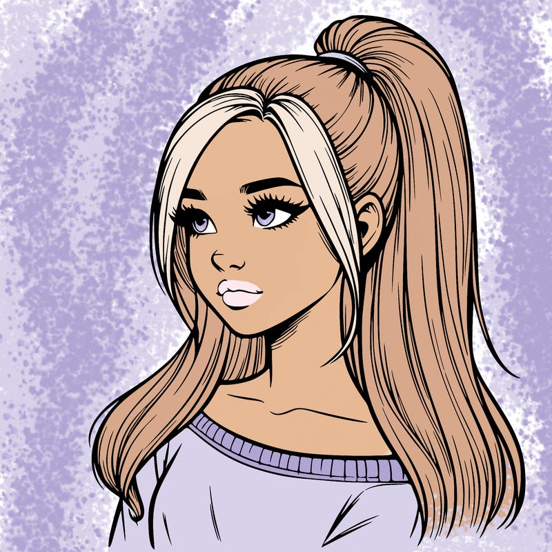realistic girl with a high ponytail
