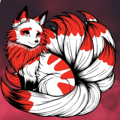 realistic detailed 9 tailed anime fox