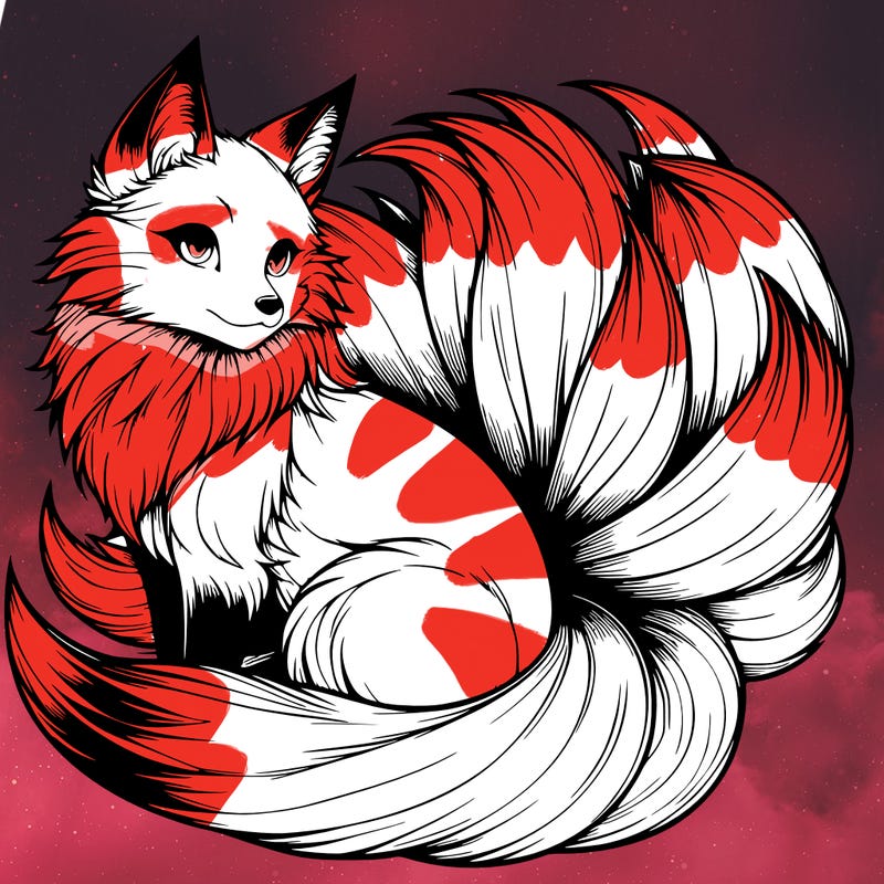realistic detailed 9 tailed anime fox