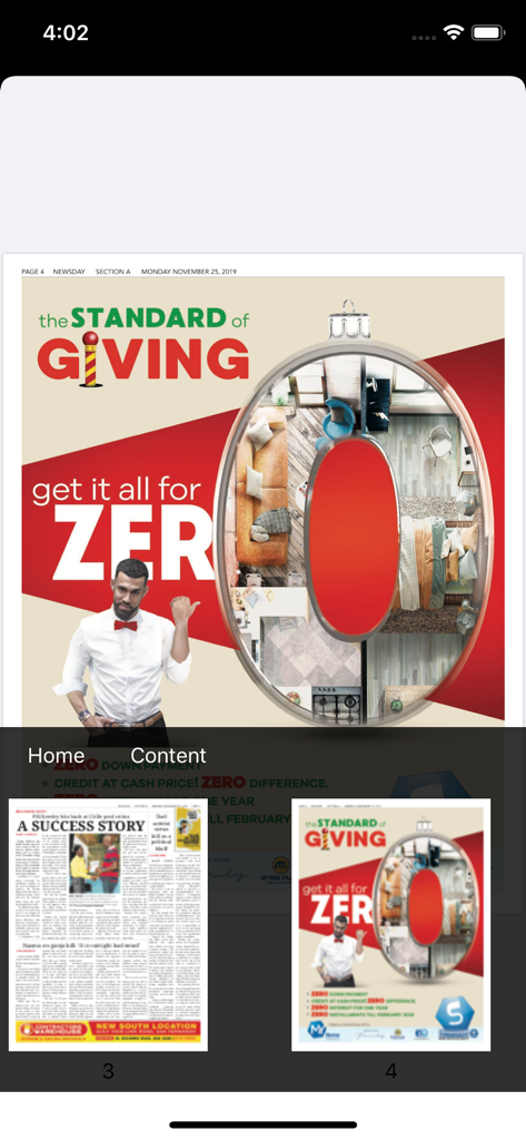 Newsday NTouch - Newsday NTouch mobile app displaying a digital newspaper edition with page thumbnails