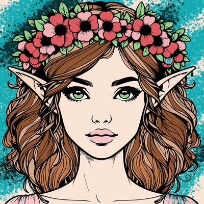 realistic female elf with flower crown
