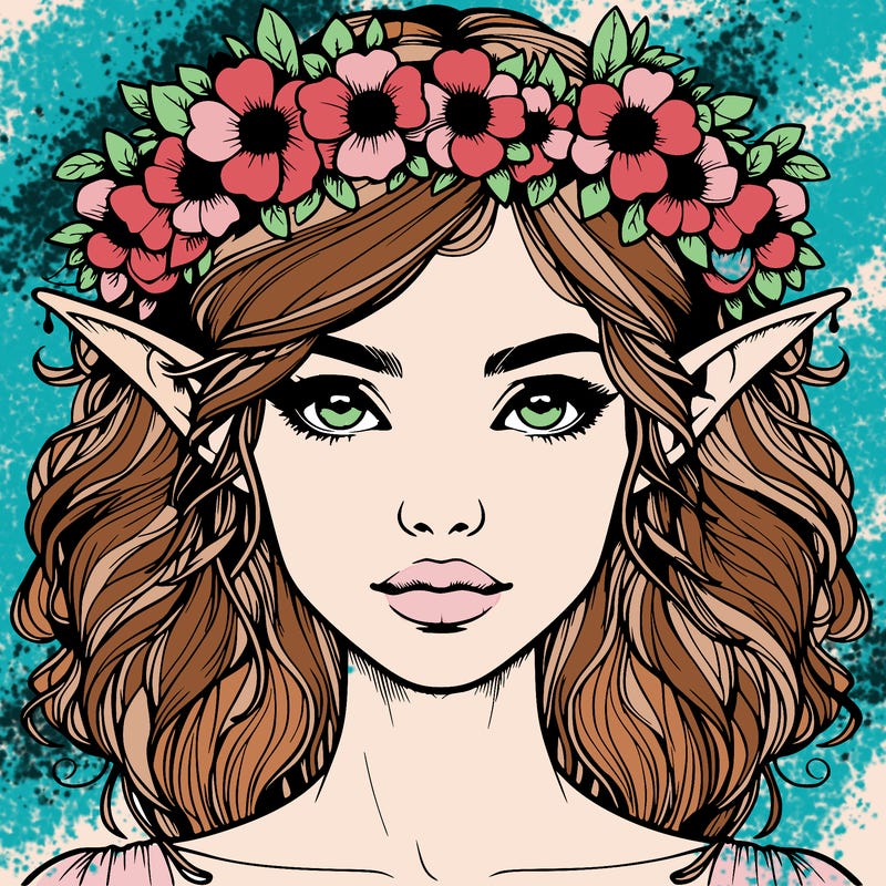 realistic female elf with flower crown