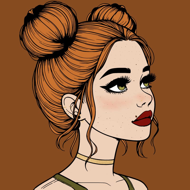 realistic girl with buns on the top of her head