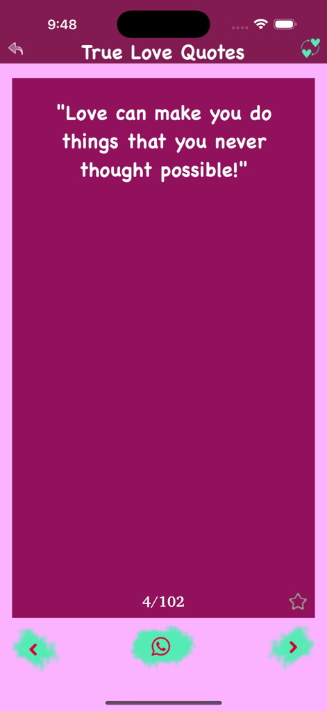 Romantic Quotes Latest Status - A screenshot of the Romantic Quotes Latest Status app displaying a true love quote on a purple background