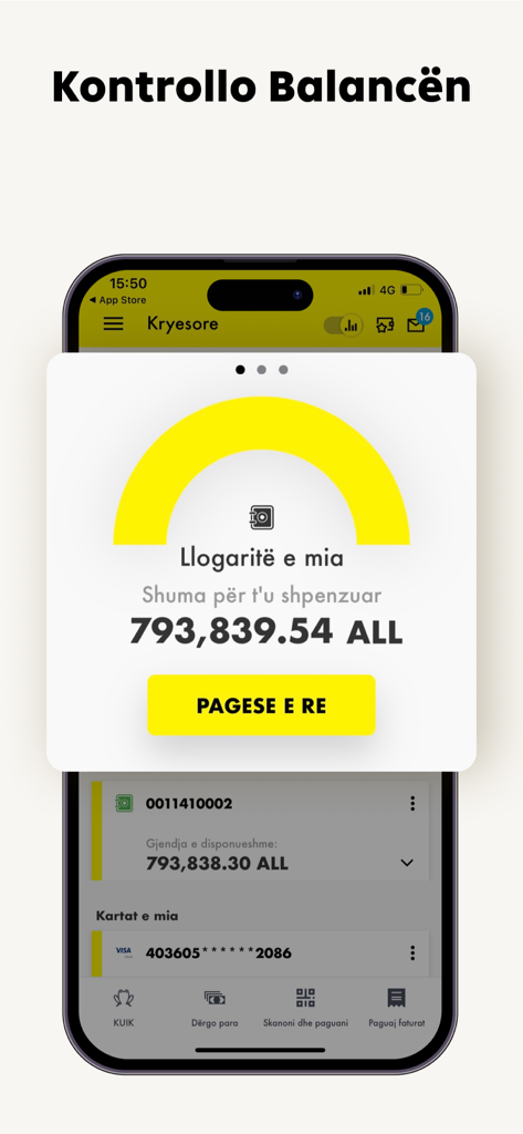 Raiffeisen ON mobile banking app screenshot showing account balance in Albanian Lek with a new payment button